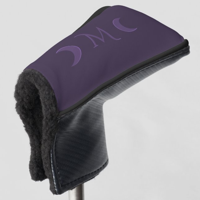 Dusty Violet Crescent Moons Monogram Golf Head Cover (3/4 Front)