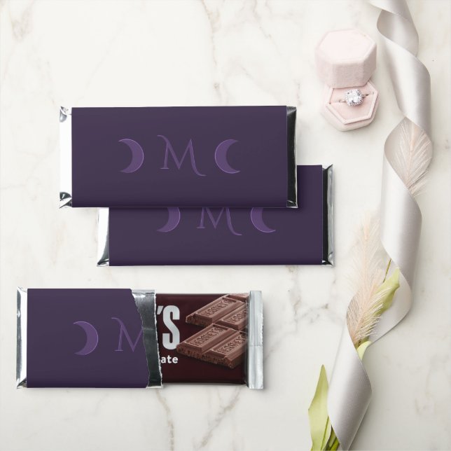 Dusty Violet Crescent Moons Monogram Hershey Bar Favors (Front)