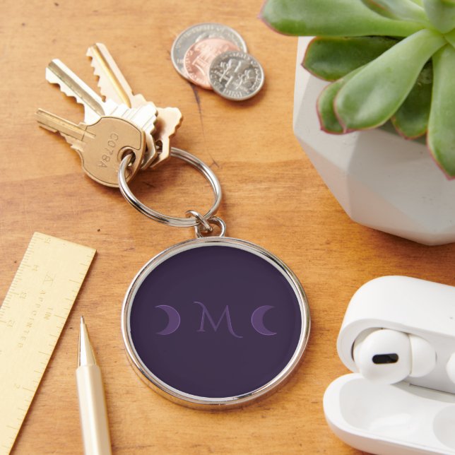 Dusty Violet Crescent Moons Monogram Keychain (Desk)