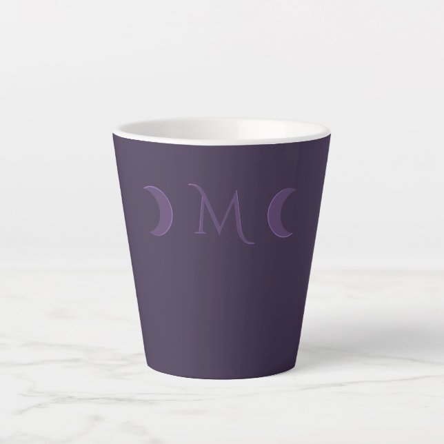 Dusty Violet Crescent Moons Monogram Latte Mug (Front)