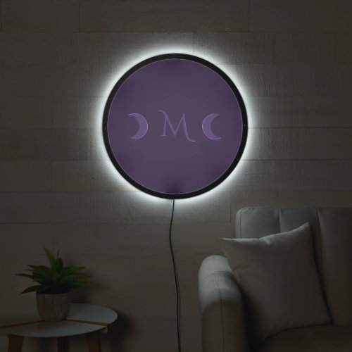 Dusty Violet Crescent Moons Monogram LED Sign