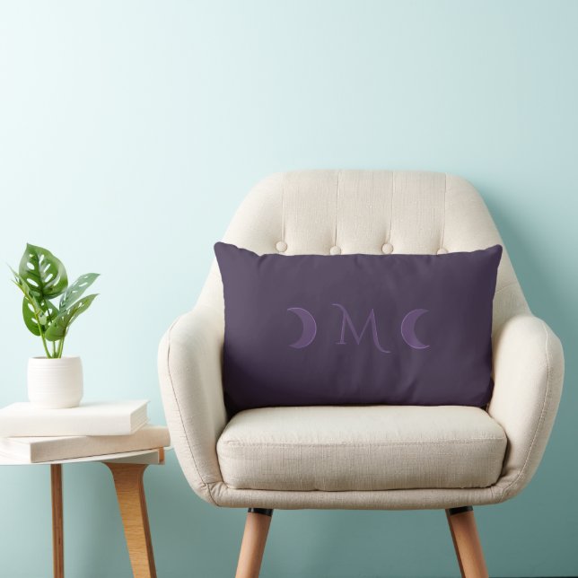 Dusty Violet Crescent Moons Monogram Lumbar Pillow (Chair)