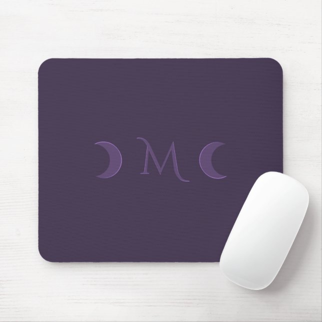 Dusty Violet Crescent Moons Monogram Mouse Pad (With Mouse)