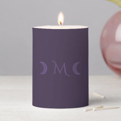 Dusty Violet Crescent Moons Monogram Pillar Candle