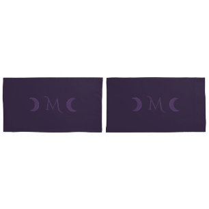 Dusty Violet Crescent Moons Monogram Pillow Case