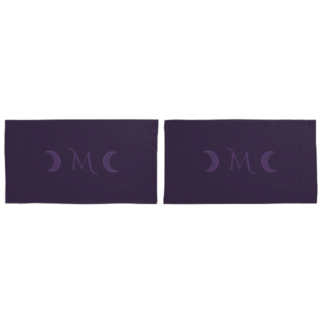 Dusty Violet Crescent Moons Monogram Pillow Case (Front-Set)