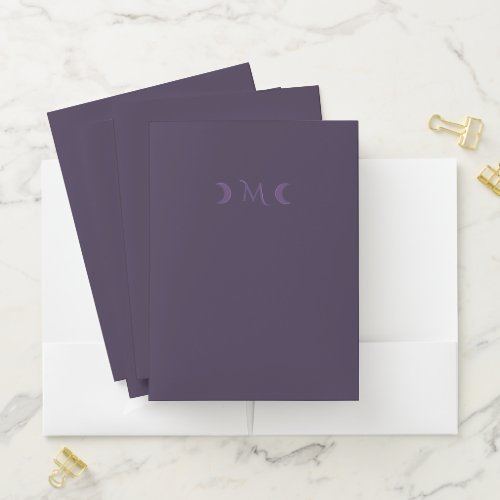 Dusty Violet Crescent Moons Monogram Pocket Folder