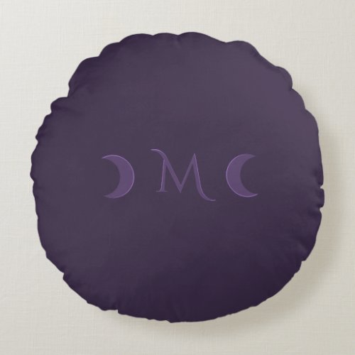 Dusty Violet Crescent Moons Monogram Round Pillow