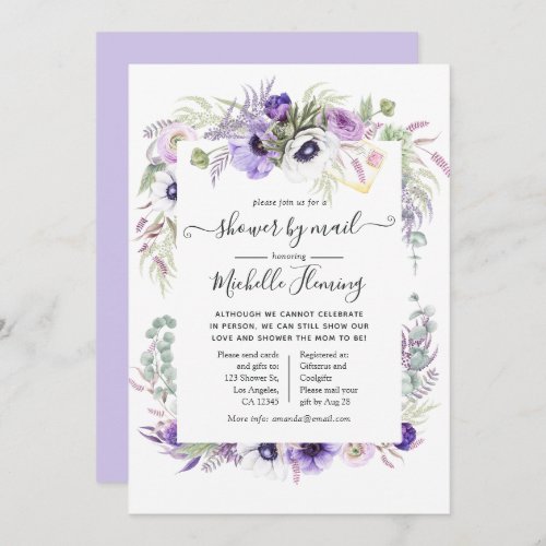 Dusty Violet Floral Baby Shower by Mail Invitation