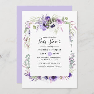 Dusty Violet Floral Baby Shower Invitation