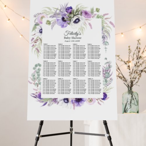 Dusty Violet Floral Baby Shower Seating Chart Foam Board