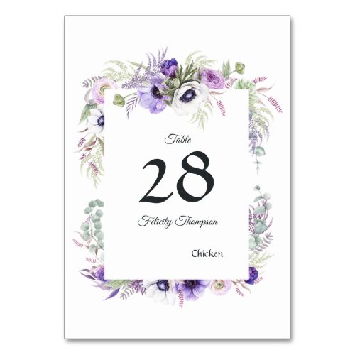 Dusty Violet Floral Baby Shower Table Number