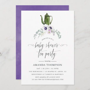 Dusty Violet Floral Baby Shower Tea Party Invitation