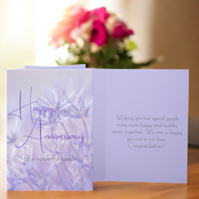 Dusty Violet Floral Background Anniversary Card (greeting card cover and inside template text)