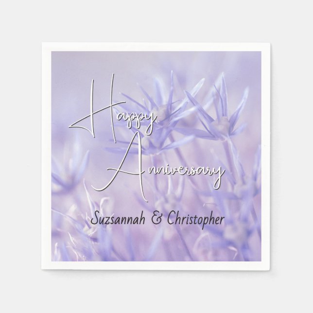 Dusty Violet Floral Background Anniversary Napkins (Front)