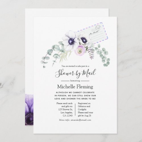 Dusty Violet Floral Bridal or Baby Shower by Mail Invitation