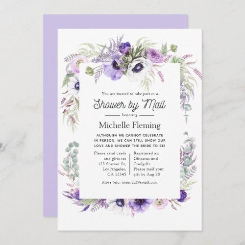 Dusty Violet Floral Bridal Shower by Mail Invitation