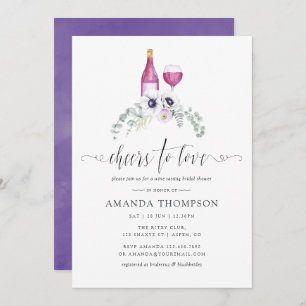 Dusty Violet Floral Bridal Shower Wine Tasting Invitation