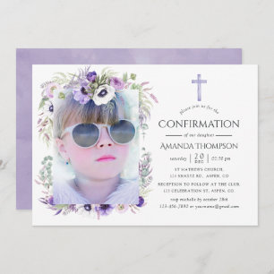 Dusty Violet Floral Confirmation Invitation