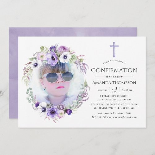 Dusty Violet Floral Confirmation Invitation