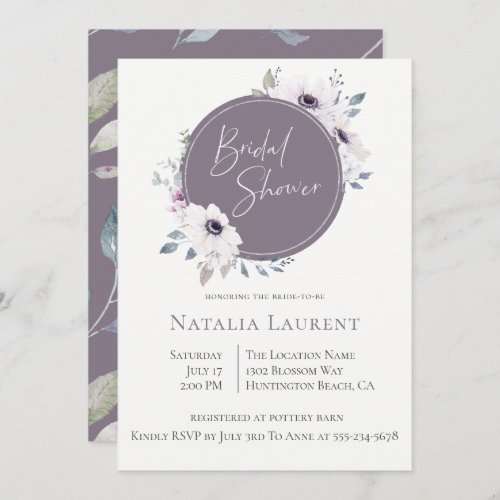 Dusty Violet Floral Frame Bridal Shower Invitation