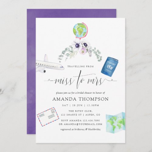 Dusty Violet Floral Miss To Mrs Bridal Shower Invitation