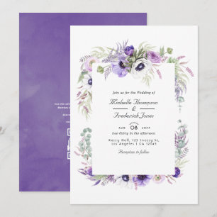 Dusty Violet Floral QR Code RSVP Wedding Invitation