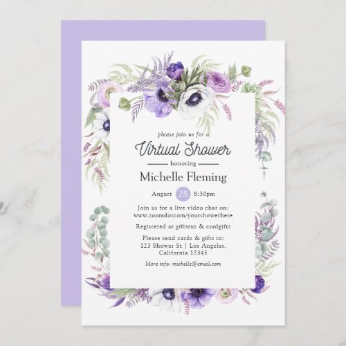 Dusty Violet Floral Virtual Baby or Bridal Shower Invitation