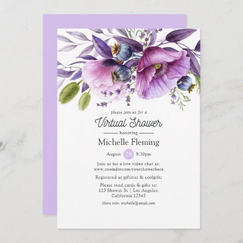 Dusty Violet Floral Virtual Baby or Bridal Shower Invitation