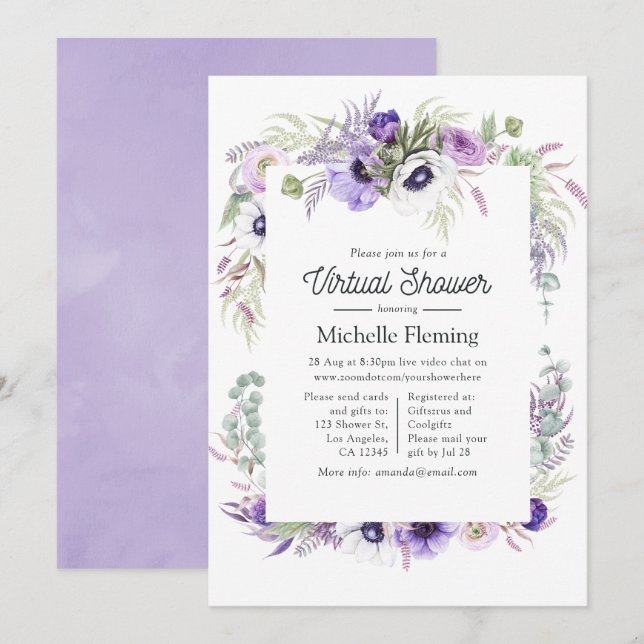 Dusty Violet Floral Virtual Baby Shower Invitation (Front/Back)
