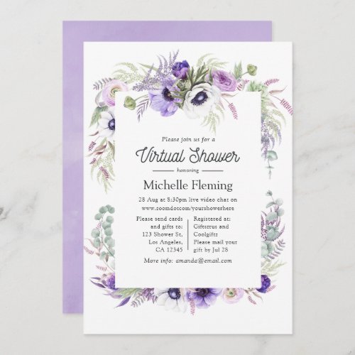 Dusty Violet Floral Virtual Baby Shower Invitation
