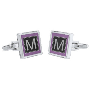 Dusty Violet Geometric Black Silver Monogram Cufflinks