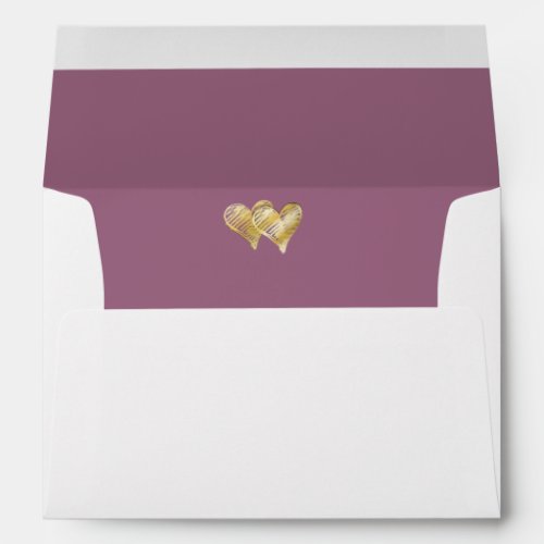 Dusty Violet Gold Embossed Double Heart Lined Envelope