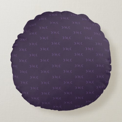 Dusty Violet Monogram Crescent Moon Pattern Round Pillow