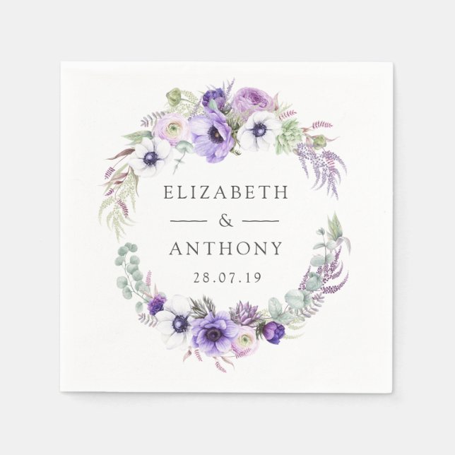Dusty Violet Pastel Floral Wedding Napkins (Front)