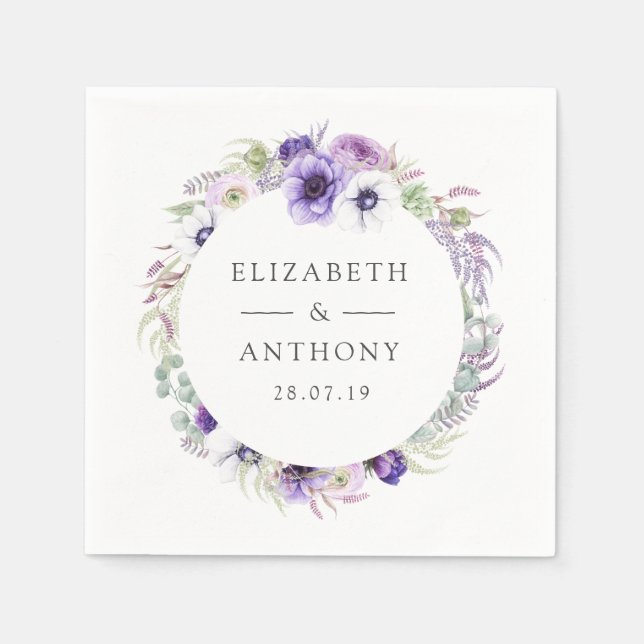 Dusty Violet Pastel Floral Wedding Napkins (Front)