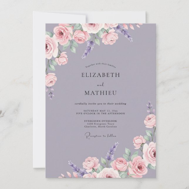 Dusty Violet Petal Wedding Invitation (Front)
