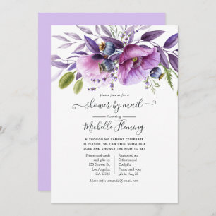 Dusty Violet Poppy Floral Baby Shower by Mail Invitation