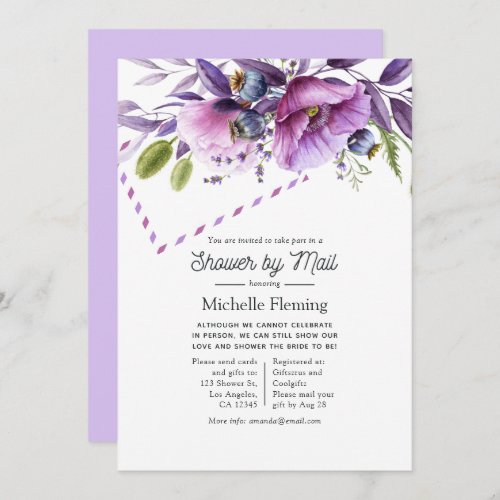 Dusty Violet Poppy Floral Bridal Shower by Mail Invitation