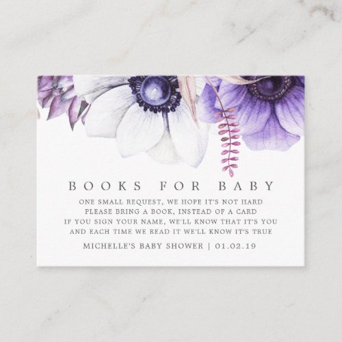 Dusty Violet Watercolor Floral Baby Book Request Enclosure Card