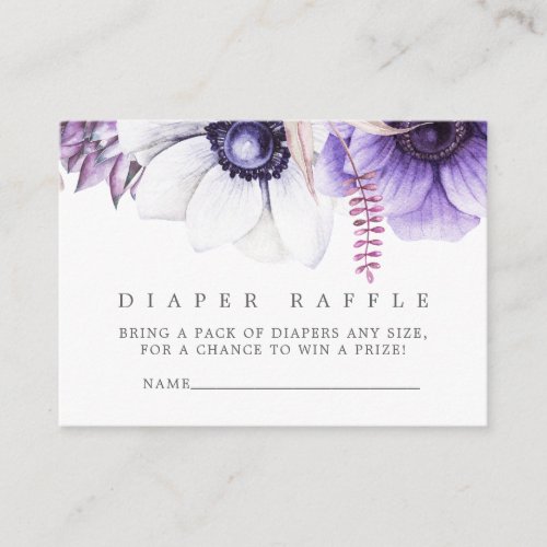 Dusty Violet Watercolor Floral Baby Diaper Raffle Enclosure Card