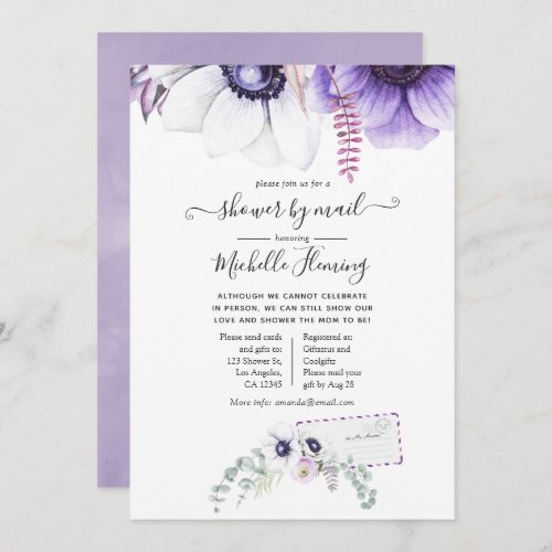 Dusty Violet Watercolor Floral Baby Shower by Mail Invitation