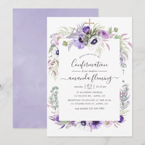 Dusty Violet Watercolor Floral Confirmation