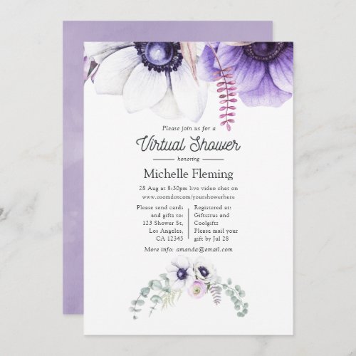 Dusty Violet Watercolor Floral Virtual Baby Shower Invitation