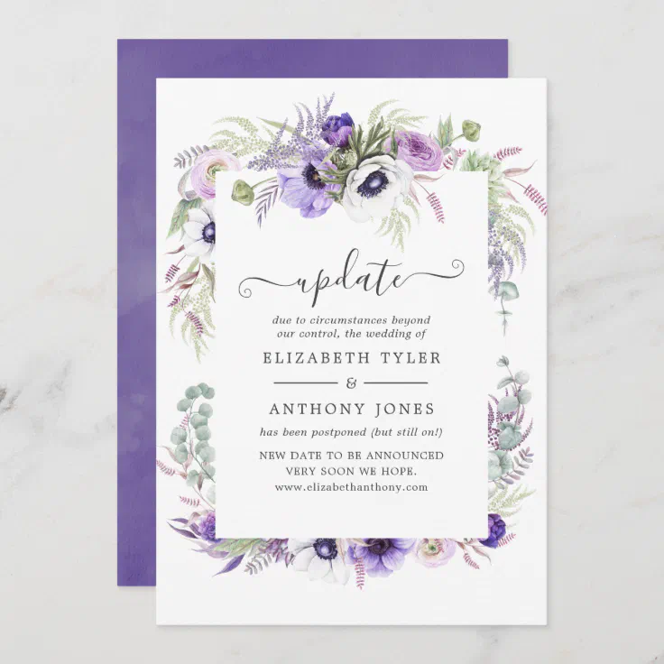 Dusty Violet Watercolor Floral Wedding Update Invitation | Zazzle