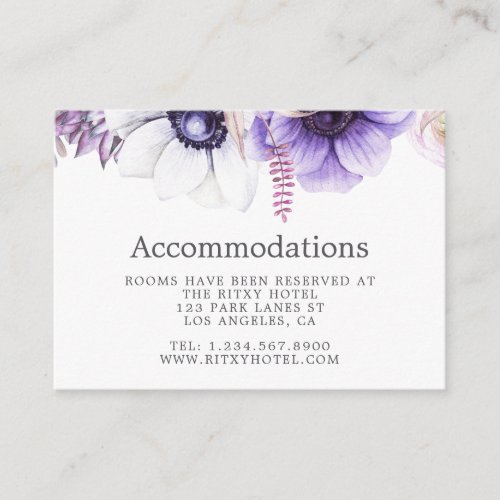 Dusty Violet Wedding Floral Accommodations Enclosure Card