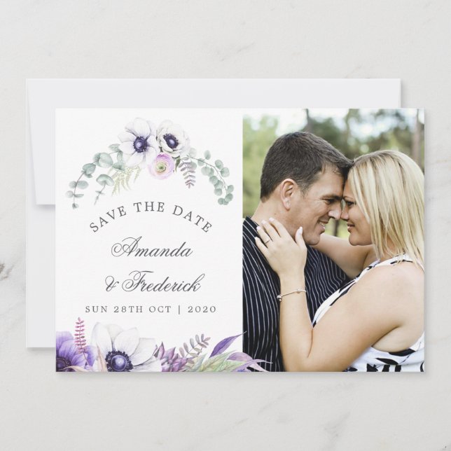Dusty Violet Wedding Floral Wedding Save the Date (Front)