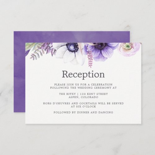 Dusty Violet Wedding Watercolor Floral Reception Invitation