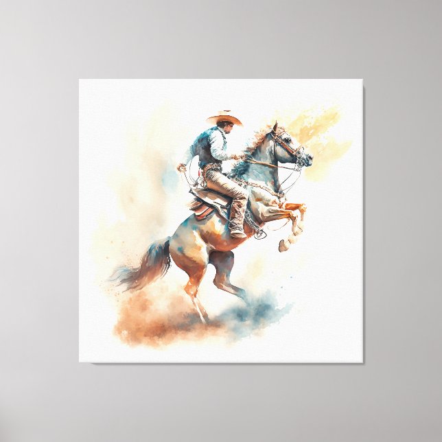 Dusty Western Watercolor “Bucking Bronco”    Canvas Print (Front)