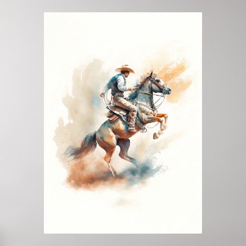 Dusty Western Watercolor Bucking Bronco Poster